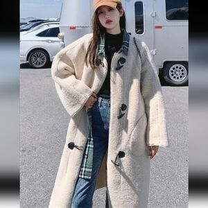 Dazy Sherpa Womens Oversized Shacket Coat Neutral Cream Size S